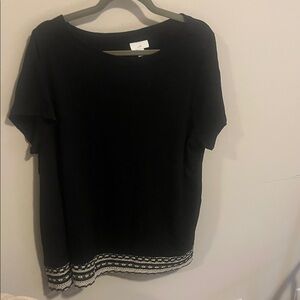 J. Jill Black Blouse with Patterned Hem